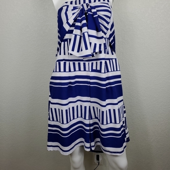 NWT Ashley Stewart Blue Stripe Bow Front Strapless Romper Size 16 - Picture 2 of 10